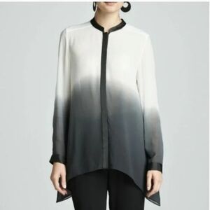 Eileen Fisher Women's 100% Silk Ombre Dip Dye Button Front Tunic Top Sheer sz Sm